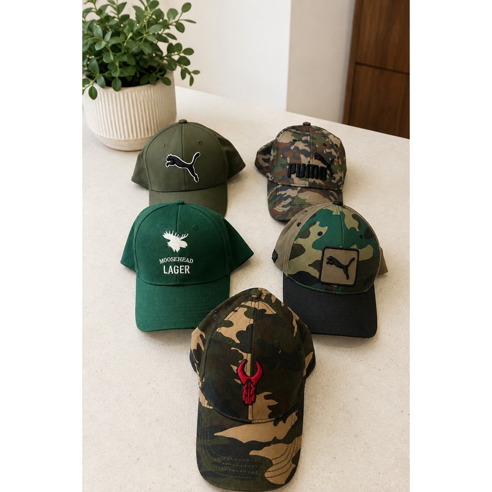 5 Hat Lot Puma Camo Moosehead Lager Baseball Caps Bull Logo Streetwear Y2K